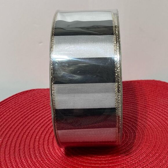 Members Mark Wired Ribbon Black and White Stripe 50 yards NWT - Picture 2 of 4